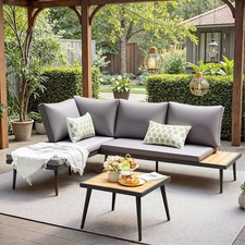 Devoko Outdoor Sectional Furniture Patio Sectional Sofa with Acacia Wood Table, 