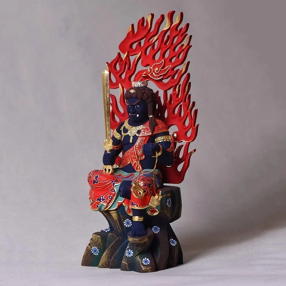 Estatua de Buda Fudo Myoo 16 cm Madera Tallada Protección Madera Japón Foto 2 de 4