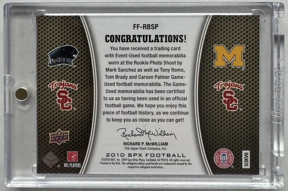 2010 UD SPx Game Used Fantastic Foursome Jersey BRADY ROMO SANCHEZ PALMER 04/25 - Image 4 of 4