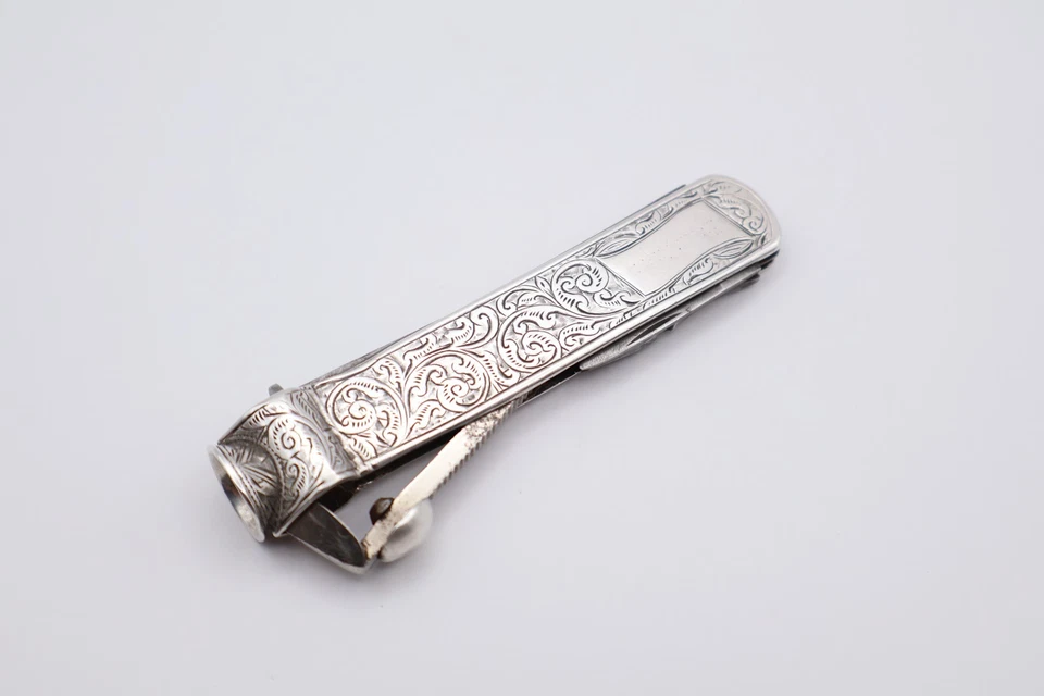 Combo cortador de cigarros antiguo de plata esterlina de calidad con sello Birmingham 1899 Foto 3 de 4