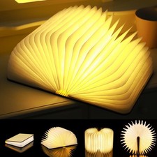 Foldable Book Lamp - Wooden Paper LED Mood Light, USB Rechargeable Night Ligh...