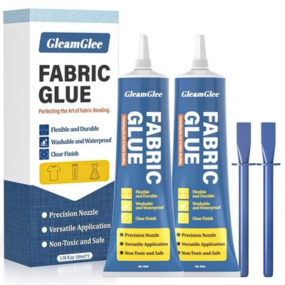 GLEAMGLEE 100ml Fabric Glue, Extra Strong Permanent Adhesive for Clear - 2 Pack