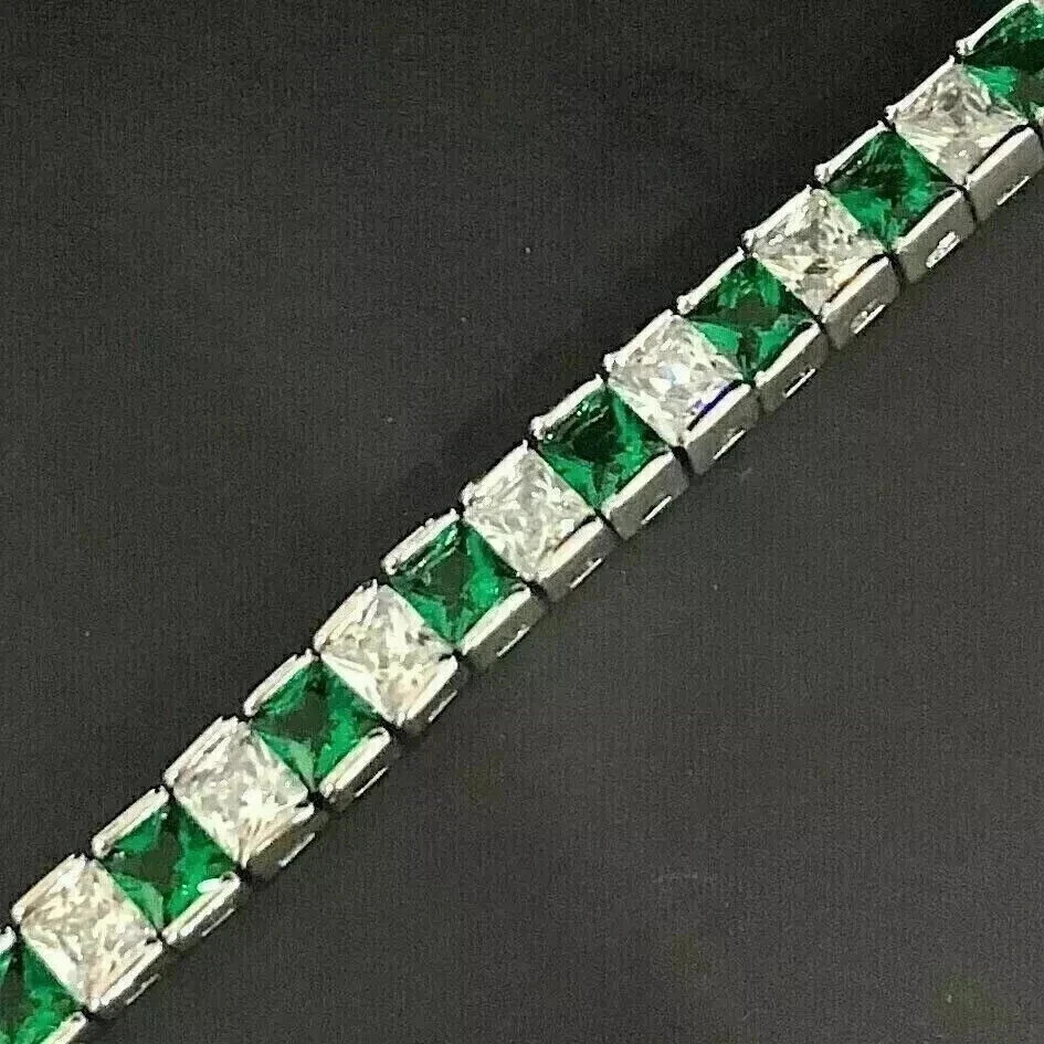 Brazalete de tenis para hombre 6 quilates corte princesa creado en laboratorio esmeralda acabado oro blanco 14K Foto 4 de 4