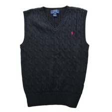 Polo Ralph Lauren Sweater Vest Boys Medium 10-12 Navy Blue Cotton Cable Knit