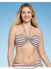 Shade  Shore Womens Lightly Lined Textured Halter Bikini Top Stripes 34B NWT