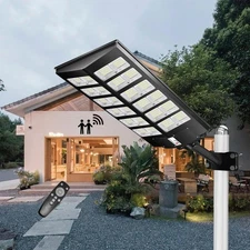 10000W Commercial Solar Flood Street Light Outdoor Dusk to Dawn Wall Lamp +Pole
