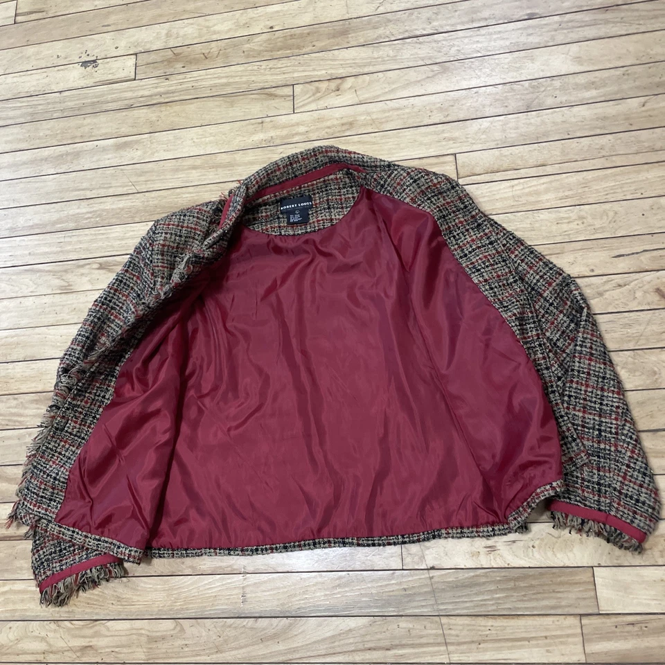 Blazer Robert Louis Tweed a Cuadros Tostado Negro Rojo Brillante Y2k Destintada Preparación Para Mujer L Foto 3 de 4
