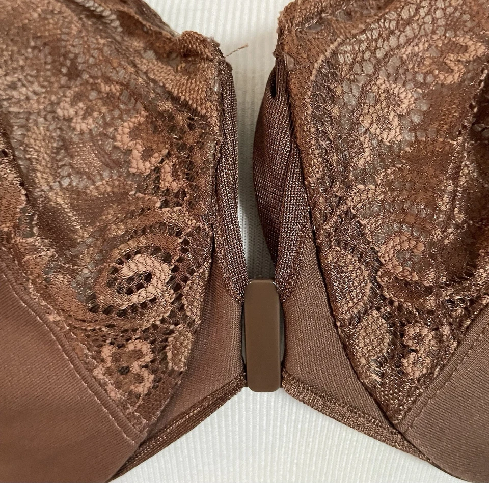 Sujetador Glamorise Elegance Cierre Frontal 40DD Floral Encaje Con Aros Marrón Correa Ancha Foto 4 de 4