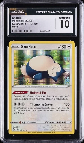 2022 POKEMON SWORD & SHIELD LOST ORIGIN #143 SNORLAX-HOLO CGC 10 GEM MINT