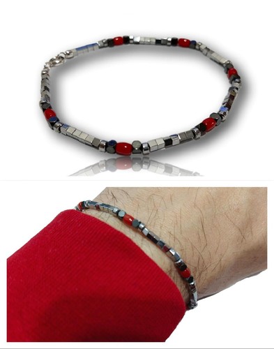 Braccialetto con pietre e corallo Natural Bracciale di ARgento in 925 Uomo DonnA - Imagen 4 de 8