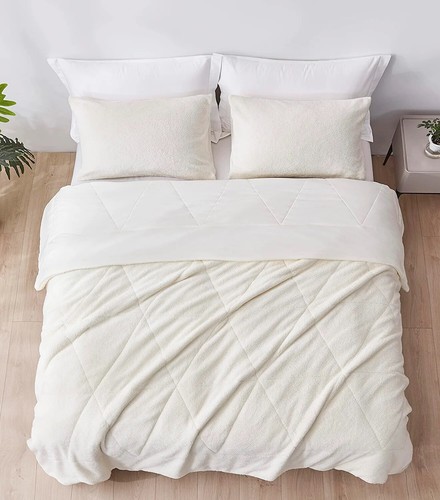 3pcs Sherpa Bedding Set Soft Washed Microfiber Reversible Sherpa Comforter Set - Picture 18 of 26