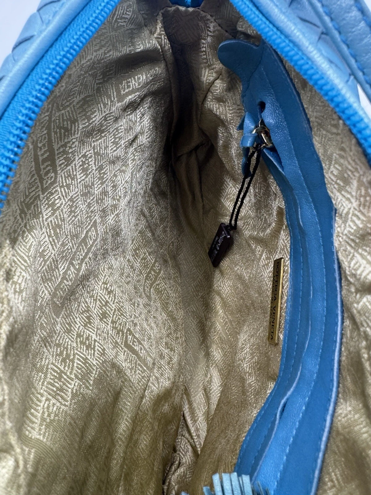 BOTTEGA VENETA Borsa a tracolla Bottega Venata Nodini pelle intrecciata blu metallizzato originale