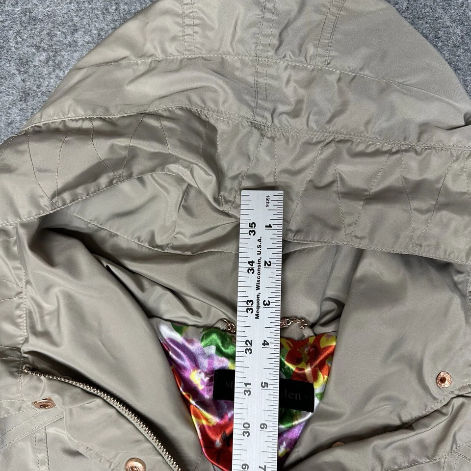 Steve Madden Mujer Beige Abrigo Chaqueta Mediano Carga Bolsillos Cremallera Solapa a Presión Foto 4 de 4