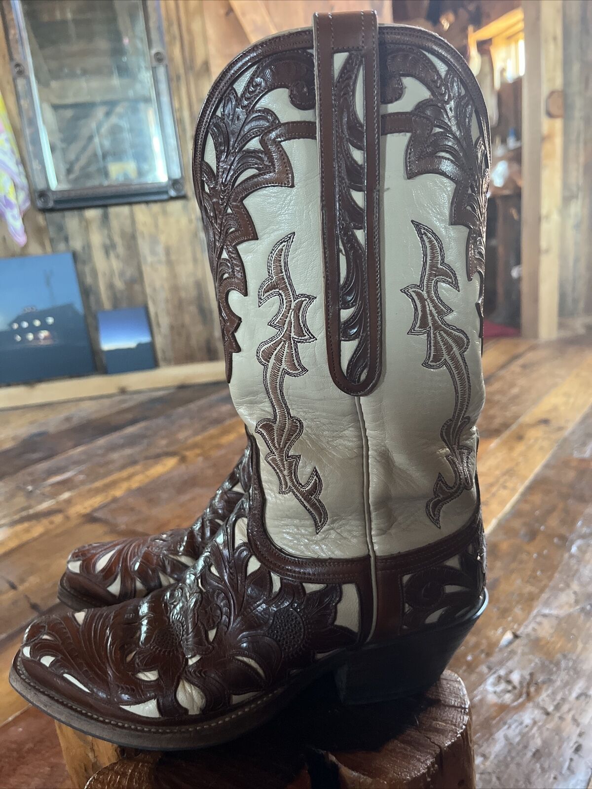 lucchese boots men 7.5 Handmade Custom Tooled Boo… - image 1