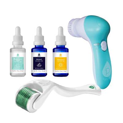 Advanced Facial Cleansing Brush, Anti-Aging Serum Set, and Micro Needle Derma Ro