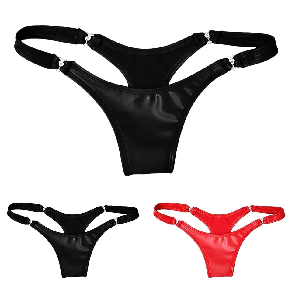 Mujeres PVC Cuero Tanga Tanga Bragas Bragas Calzoncillos Ropa Interior para Foto 2 de 4
