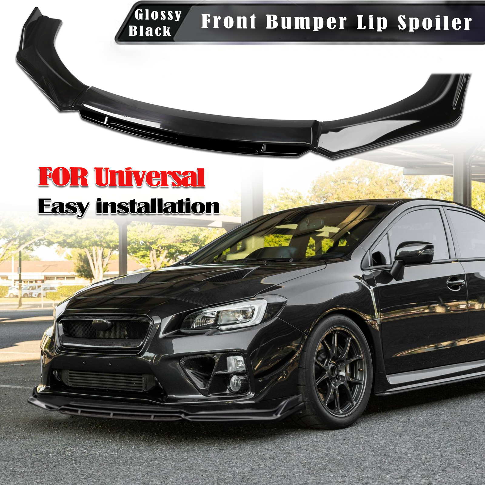 For Subaru WRX STI Glossy Black Front Bumper Lip Spoiler Splitters Body Kit