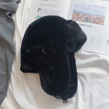 Unisex Ushanka Trapper Hat Faux Fur Fluffy Windproof Soft Ski Cap Thicken Winter