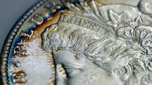1885-O $1 Morgan Silver Dollar NGC MS 65 CAC Rainbow Obv REV Album Toning CC593 - Picture 6 of 10