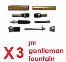 WOODTURNING FOUNTAIN PEN KIT x 3  + BONUS - JUNIOR GENTLEMAN CHROME