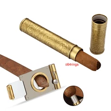 Portable Cigar Tube Box Case Stainless Steel 1 Case Travel 2 in 1 Cigar Cutter