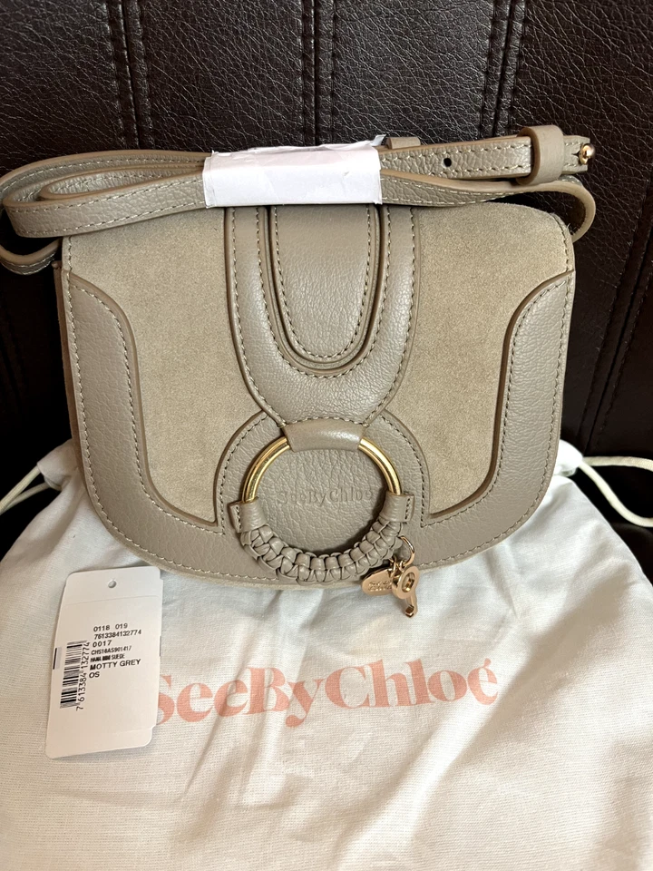 SEE BY CHLOE Hana Mini Leather & Suede Saddle Bag in Motty Grey MSRP $460
