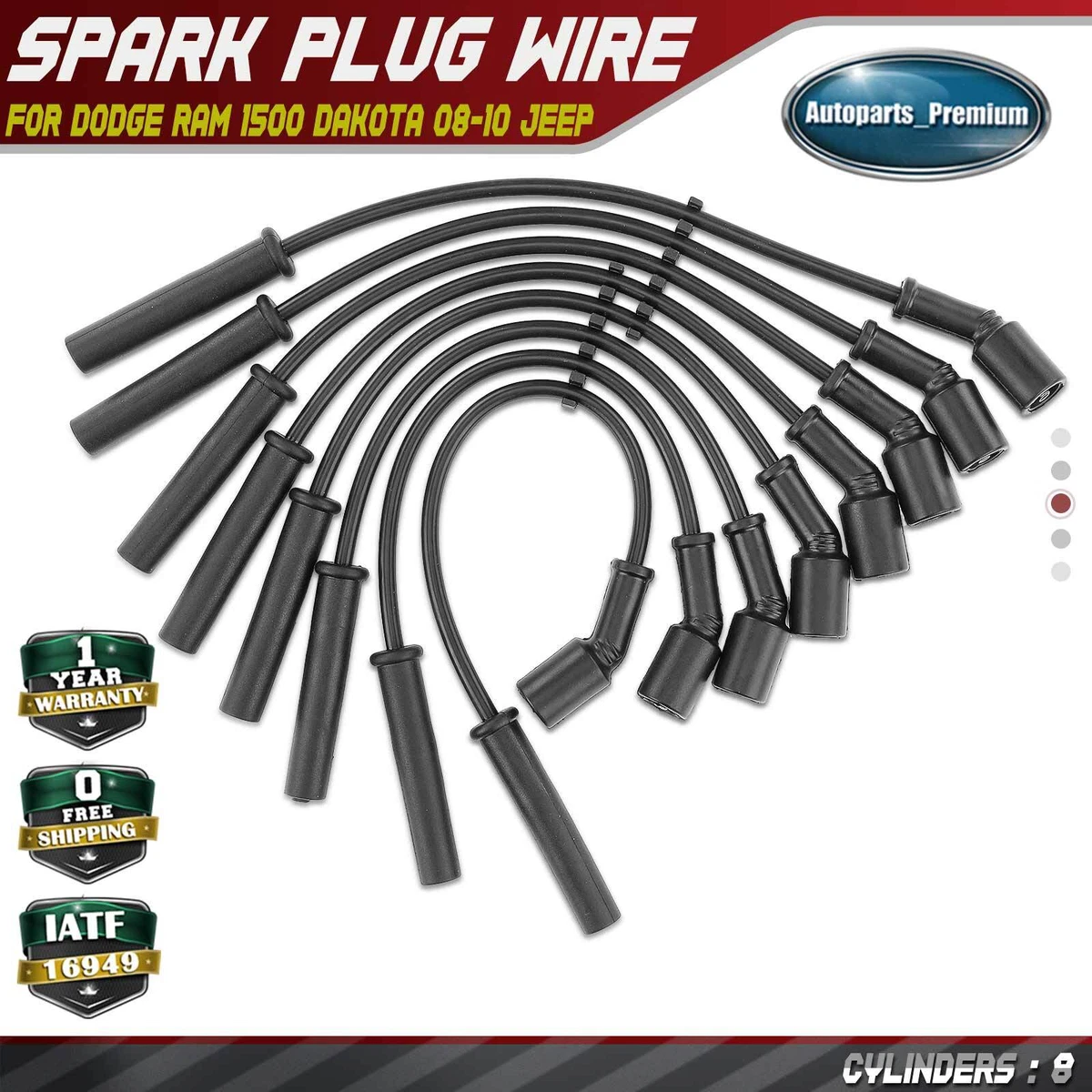 8x Spark Plug Wire Set for Dodge Ram 1500 Dakota 08 10 Jeep Chrysler Ram V8 4.7L