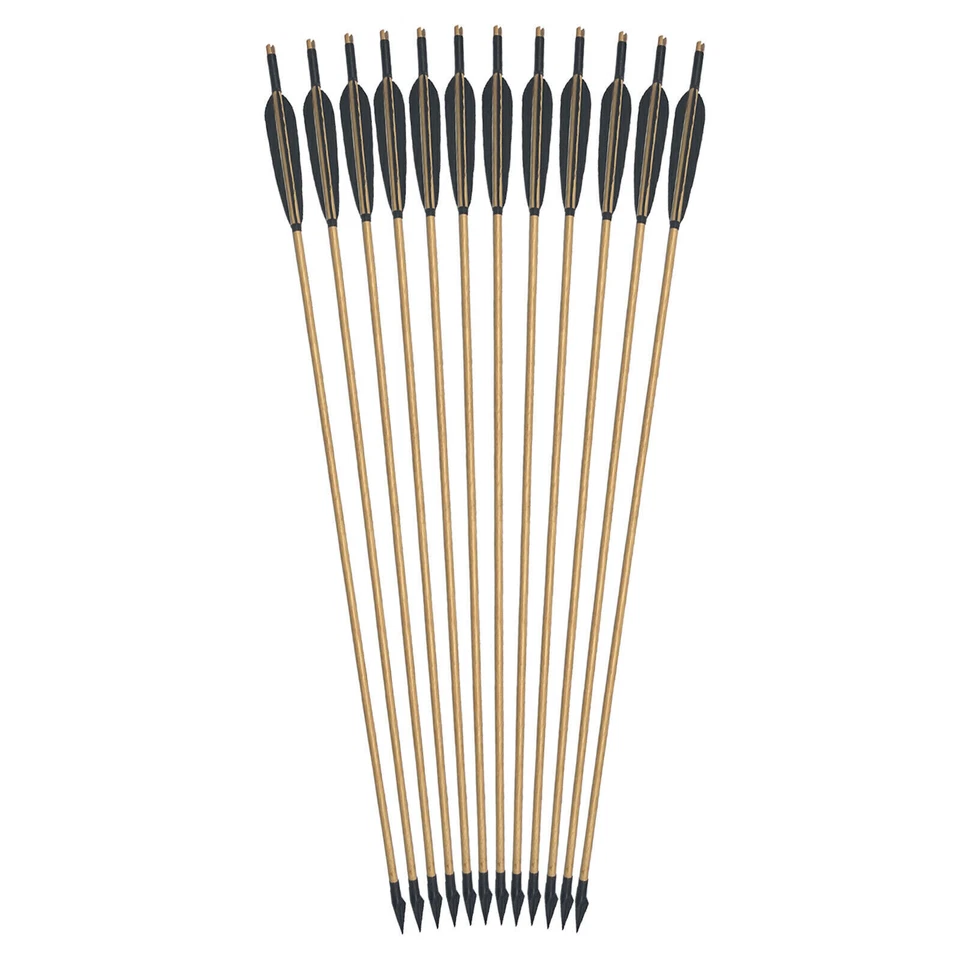 12Pcs Handmade Traditional Hunting 33" Wooden Arrow LongBow With Broadheads Tips - Image 4 of 4