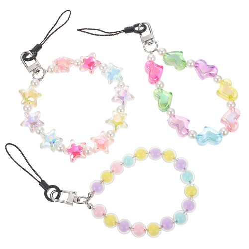 3 Pcs Corde Poignet Anti-dérapant Pour Téléphone Portable Dames Perles Chaîne - Photo 5/12