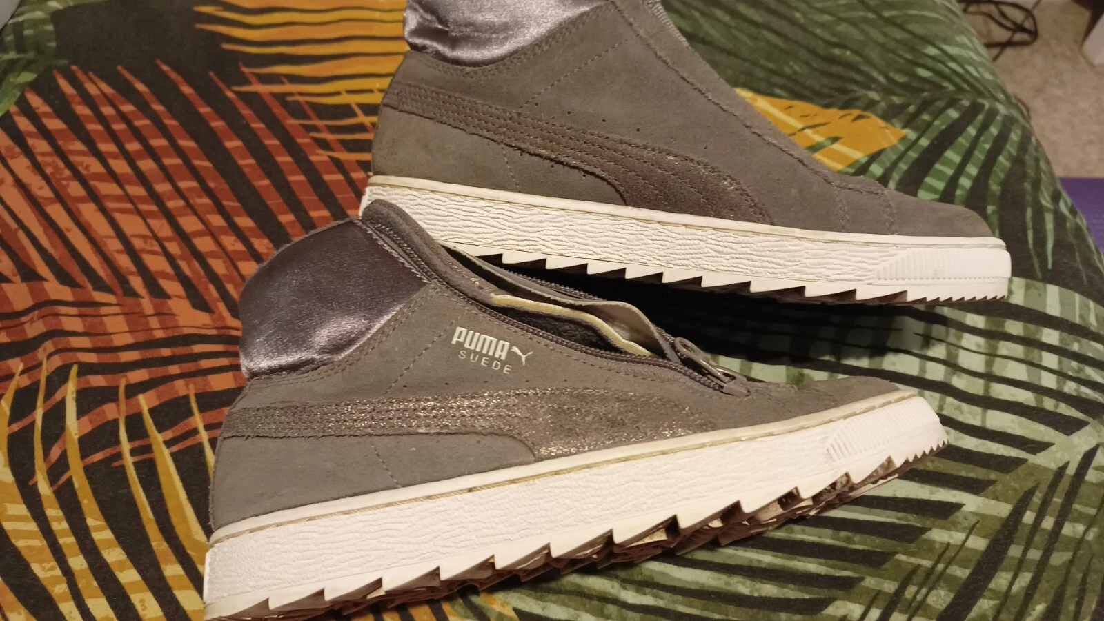 Scarpe da ginnastica Puma alla caviglia plateau grigio pelle scamosciata taglia 4 EUR 37