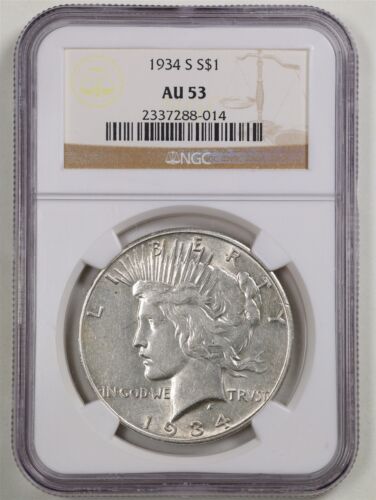 1934-S $1 Peace Silver Dollar AU53 NGC 2337288-014