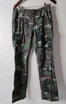 Carbon Cargo Pants Mens 30x33Green Camouflage Low Rise Slim