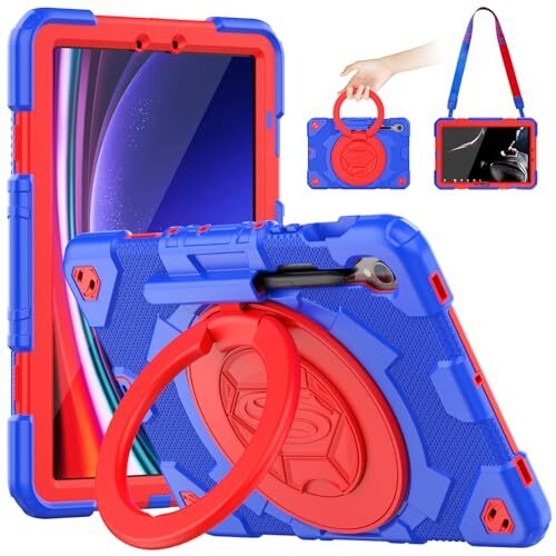 Case for Samsung Galaxy Tab S9/ S9 FE 5G 2023 with Screen Protector, Red+Blue - Picture 2 of 7