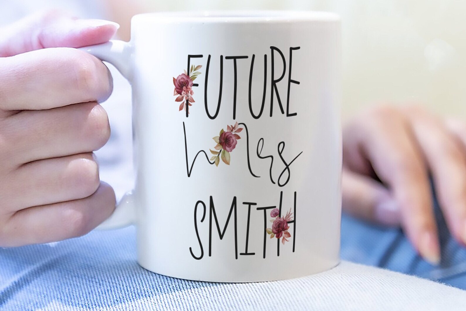 Bride Gift Future Mrs Mug Personalized Mug Engagement Cup Engagement Mug Floral