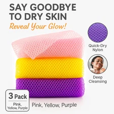 African Exfoliating Net Sponge 3 Pack Body Scrubber for Shower Back Cleaning