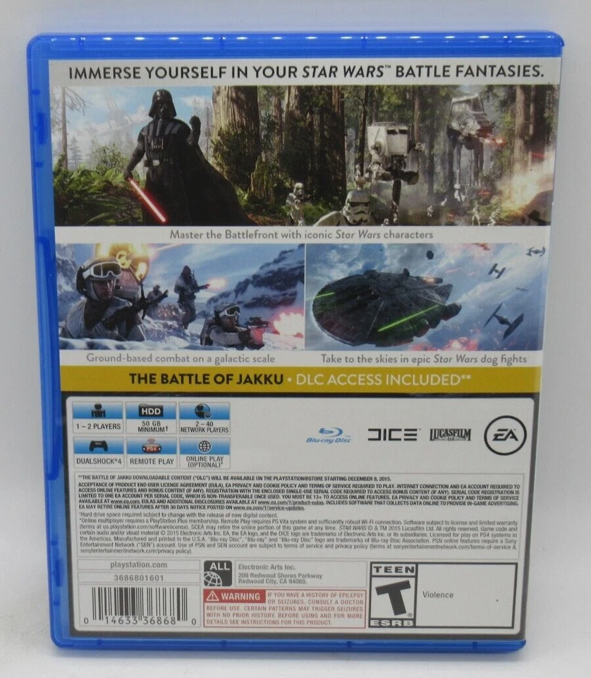 STAR WARS: BATTLEFRONT GAME FOR PLAYSTATION 4 PS4, GAME DISC, CASE, DICE / EA - Image 2 of 3