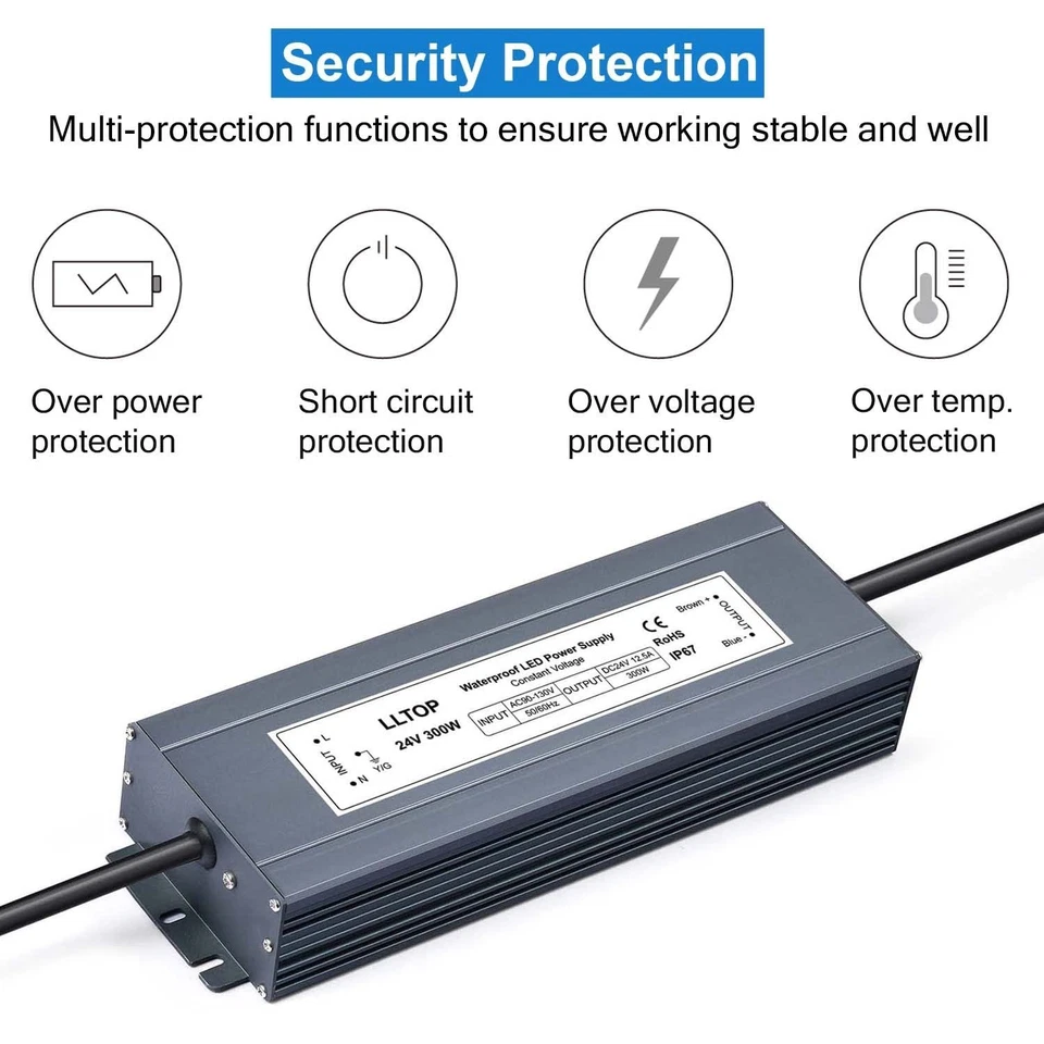 Fuente de Alimentación LED Impermeable 24V 12.5A 300W Transformador Foto 4 de 4