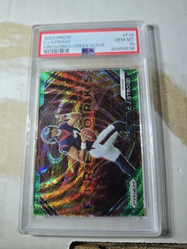 2023 PANINI PRIZM FIREWORKS GREEN WAVE #F10 CJ STROUD ROOKIE RC PSA 10