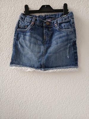 Jeansrock Gr. 122 blau mit Spitzenborte Denim Minirock Dopodopo