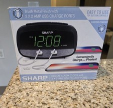 Sharp Digital Alarm Clock w/ 2 X 2 Amp USB Charge Ports