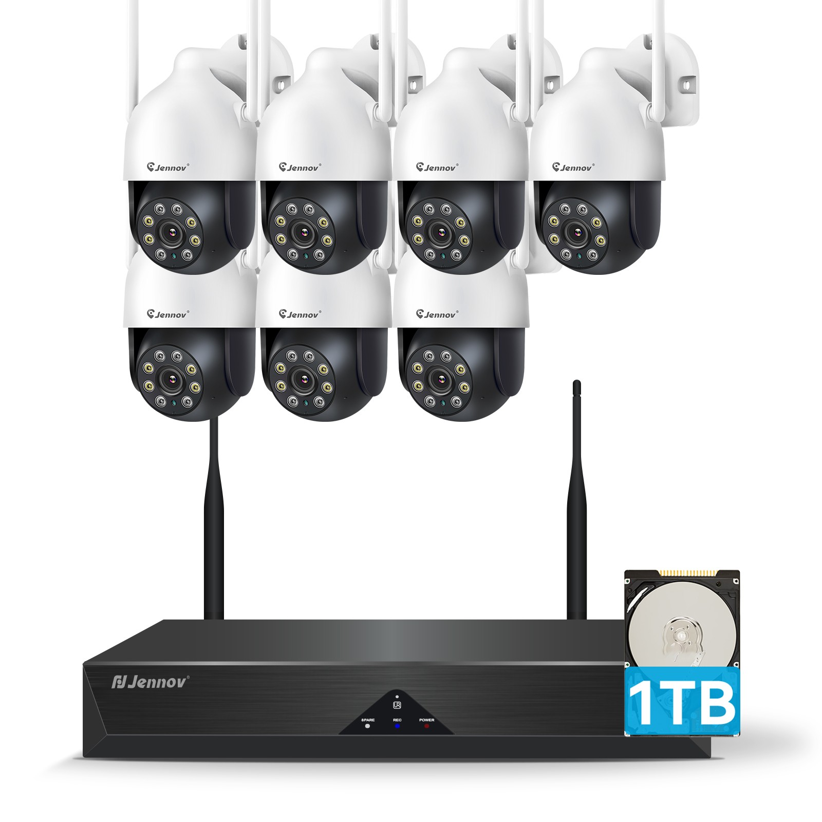 JENNOV 5MP Wireless Home Security Camera System WiFi Outdoor 360&deg; PTZ 10CH NVR