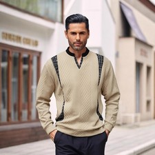 Men's hoodie contrasting color pullover knitted sweater V-neck top trendy