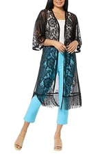 Antthony Women's Lace Fringe Hem Duster Black