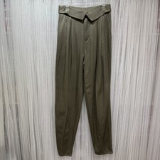 VTG L  Uomo Crest High Waist Pleated Trousers Olive Rayon Cotton 32XL 80's 90's