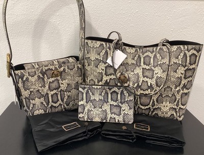 Kurt Geiger Set of 2 Leather Snake Print Chelsea Bucket Shopper Tote Brand New