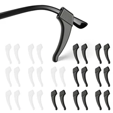 SMARTTOP 20 Pairs Anti-Slip Eyeglass Ear Grips Hook, Large, Black & Clear 