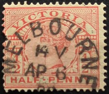 Victoria Australia &frac12;d Red Stamp &ndash; Melbourne Circular Cancel &ndash; Used &ndash; Half Penny