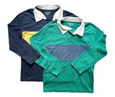 Jumping Beans 7 Long Sleeve Rugby Polo Colorblock Blue Green Shirts 2 Pack GUC