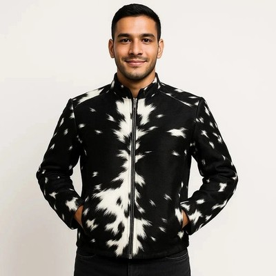 New Genuine Cowhide Leather Jacket Natural Hair-On Cow Skin Men'S Fashion Jacket