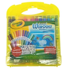 Crayola Washable Window Markers Stencil Cling Set 25 Colors Storage Case Kids